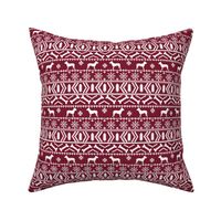 Pitbull fair isle christmas dog silhouette fabric maroon