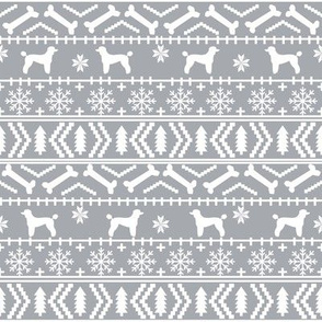 Poodle fair isle christmas dog silhouette fabric grey