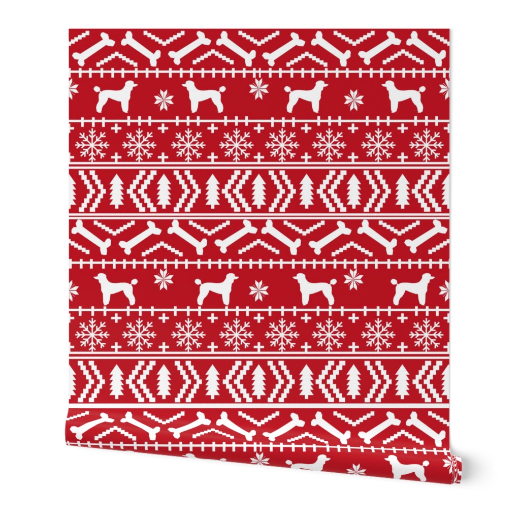 Poodle fair isle christmas dog silhouette fabric red 