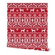 Poodle fair isle christmas dog silhouette fabric red 