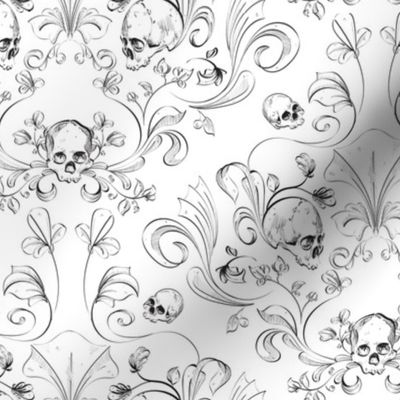 Black And White Skull Damask