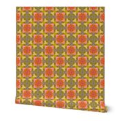 PAGODA CHECKERBOARD MARIGOLD YELLOW CORAL BOHO SUNNY AFTERNOON