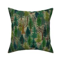 Medium Forest with bear and squirrel, gender neutral, trees, mushrooms, kids, baby boy, home decor, curtain, autumn, outdoors