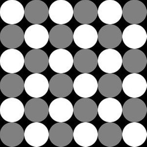 One Inch White and Medium Gray Circles on Black