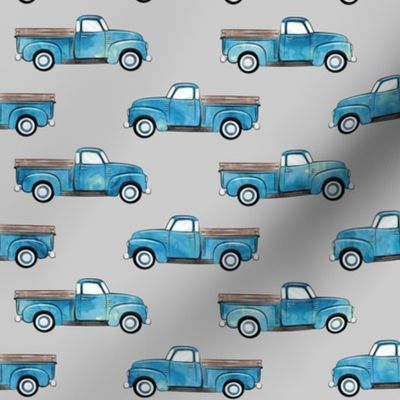 vintage truck - watercolor blue on grey