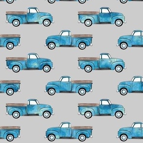 vintage truck - watercolor blue on grey