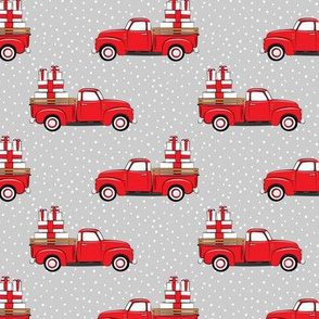 vintage truck with gifts - red on grey