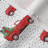 vintage truck with gifts - watercolor red and green 