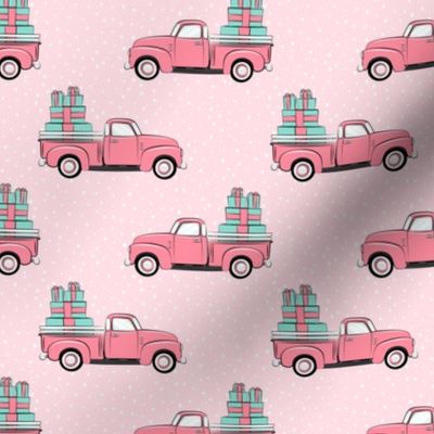 vintage truck with gifts - on pink