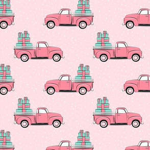 vintage truck with gifts - on pink