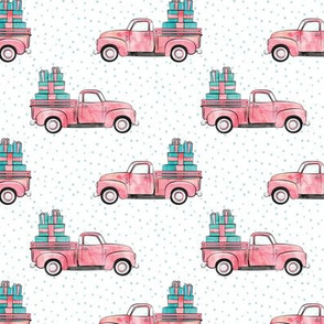 vintage truck with gifts - watercolor pink