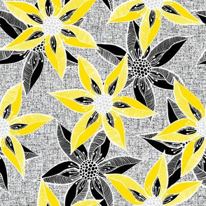 Love Blooms in Sunshine (# 5) - Silver Mist on Icy Cream Linen Texture with Daffodil Yellow and Black