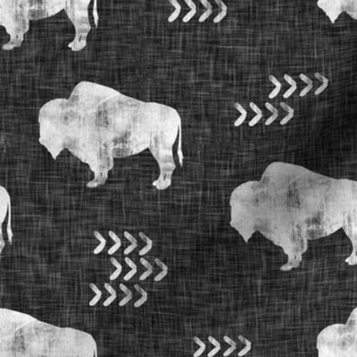 distressed buffalo on dark grey linen