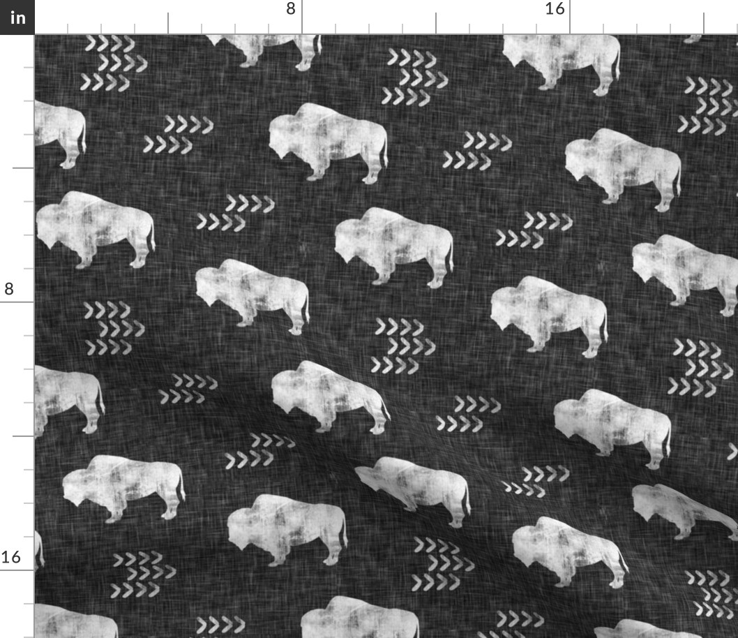 distressed buffalo on dark grey linen