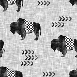 buffalo aztec distress on light grey linen