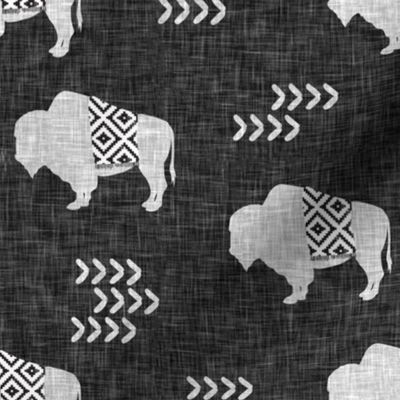 buffalo aztec on dark grey linen