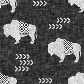 buffalo aztec on dark grey linen