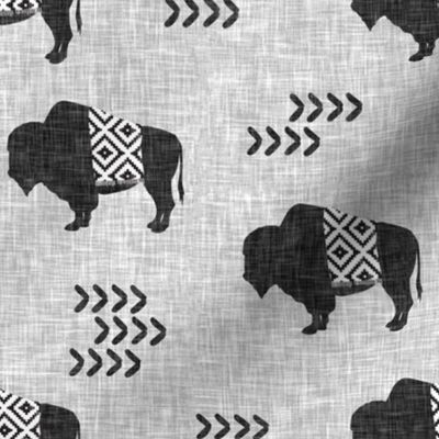 buffalo aztec on light grey linen