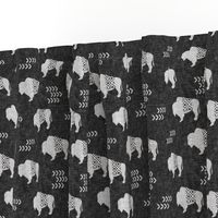 (small scale) buffalo aztec on dark grey linen