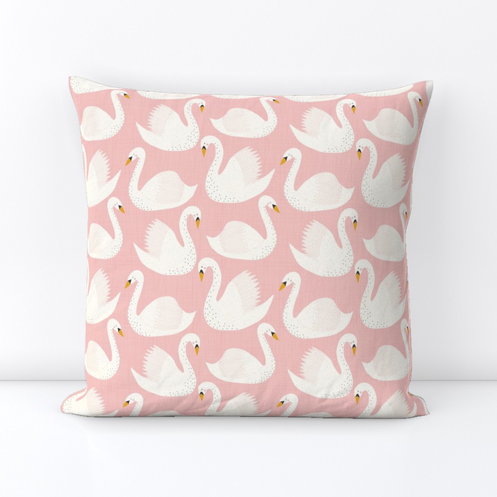 swimming swans on pink