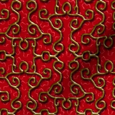 Faux Gold Iron Fence on Red