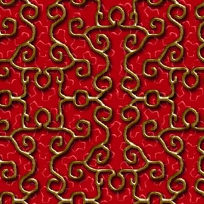 Faux Gold Iron Fence on Red