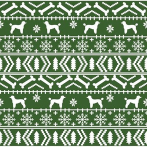 Poodle fair isle christmas dog silhouette fabric med green