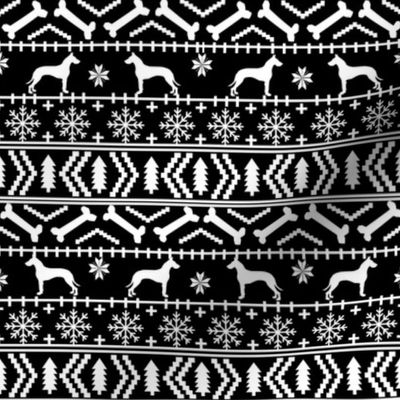 Great Dane fair isle christmas dog silhouette fabric black and white