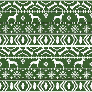 Great Dane fair isle christmas dog silhouette fabric med green
