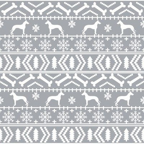 Great Dane fair isle christmas dog silhouette fabric grey