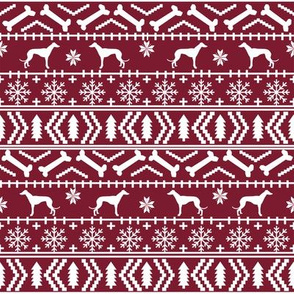 Greyhound fair isle christmas dog silhouette fabric ruby