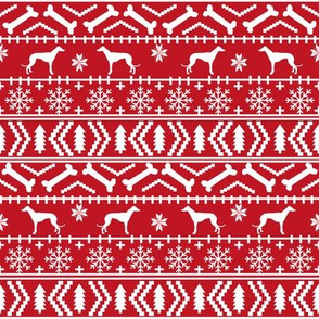 Greyhound fair isle christmas dog silhouette fabric red