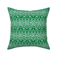 Greyhound fair isle christmas dog silhouette fabric green