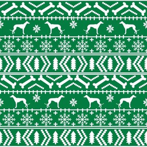 Greyhound fair isle christmas dog silhouette fabric green
