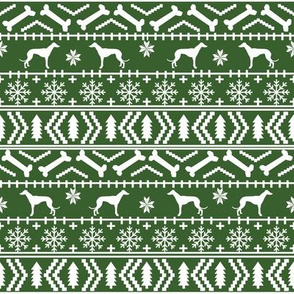 Greyhound fair isle christmas dog silhouette fabric med green