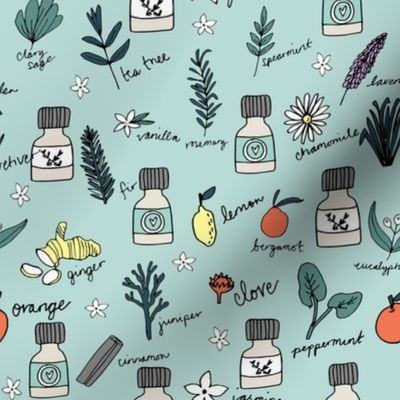 essential oils fabric // botanical essential oils design nature herbal medicine design - mint and orange