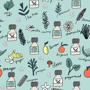essential oils fabric // botanical essential oils design nature herbal medicine design - mint and orange