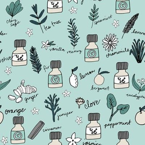 essential oils fabric // botanical essential oils design nature herbal medicine design - mint and white