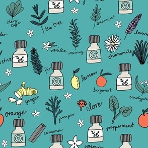 essential oils fabric // botanical essential oils design nature herbal medicine design - turquoise