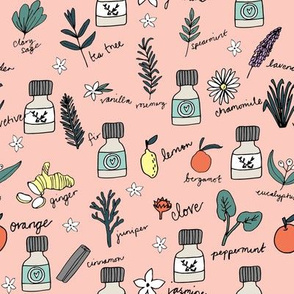 essential oils fabric // botanical essential oils design nature herbal medicine design - pink