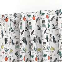 essential oils fabric // botanical essential oils design nature herbal medicine design - white