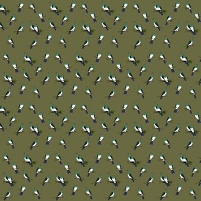 Kereru scatter on olive green sky