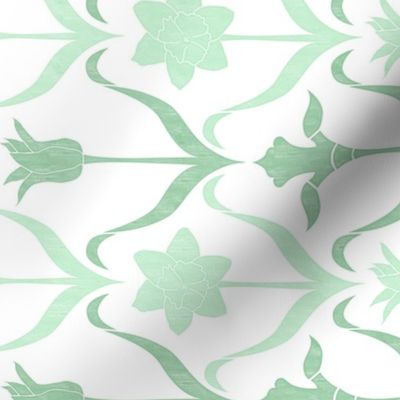 Art Nouveau Flowers - White Mint Green