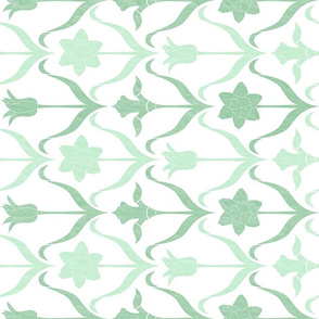 Art Nouveau Flowers - White Mint Green