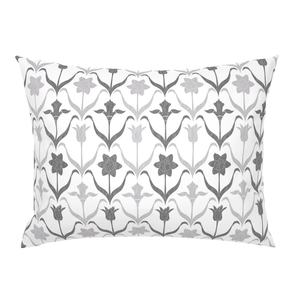 Art Nouveau Flowers - White Grey