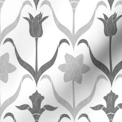 Art Nouveau Flowers - White Grey