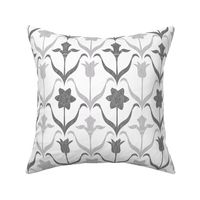 Art Nouveau Flowers - White Grey