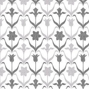 Art Nouveau Flowers - White Grey