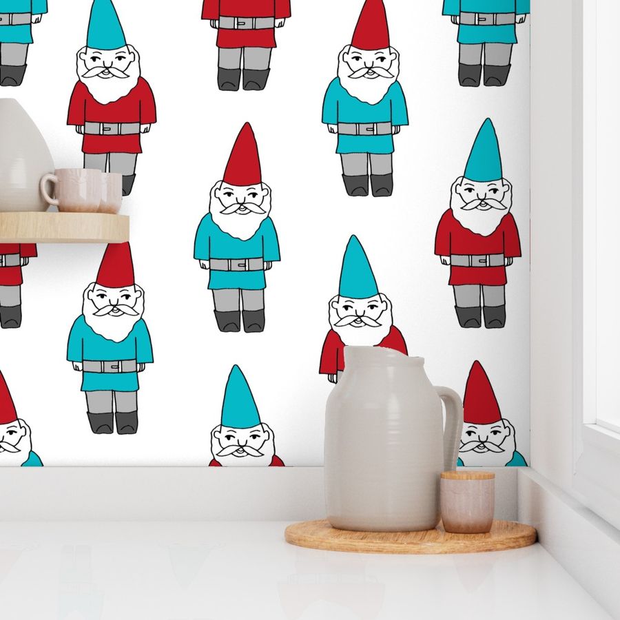 gnome fabric // winter christmas gnomes elves design mythical magic fantasy - blue and red