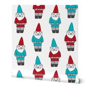 gnome fabric // winter christmas gnomes elves design mythical magic fantasy - blue and red